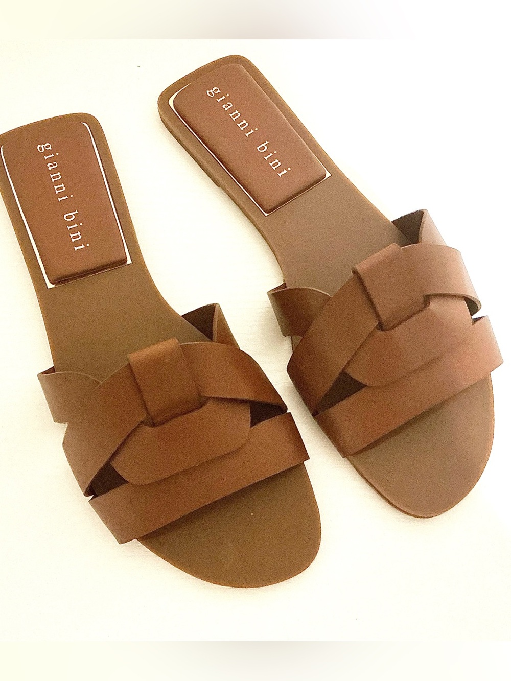 Gianni Bini Brody Leather Slide Sandals, Miko Brown 8 1/2